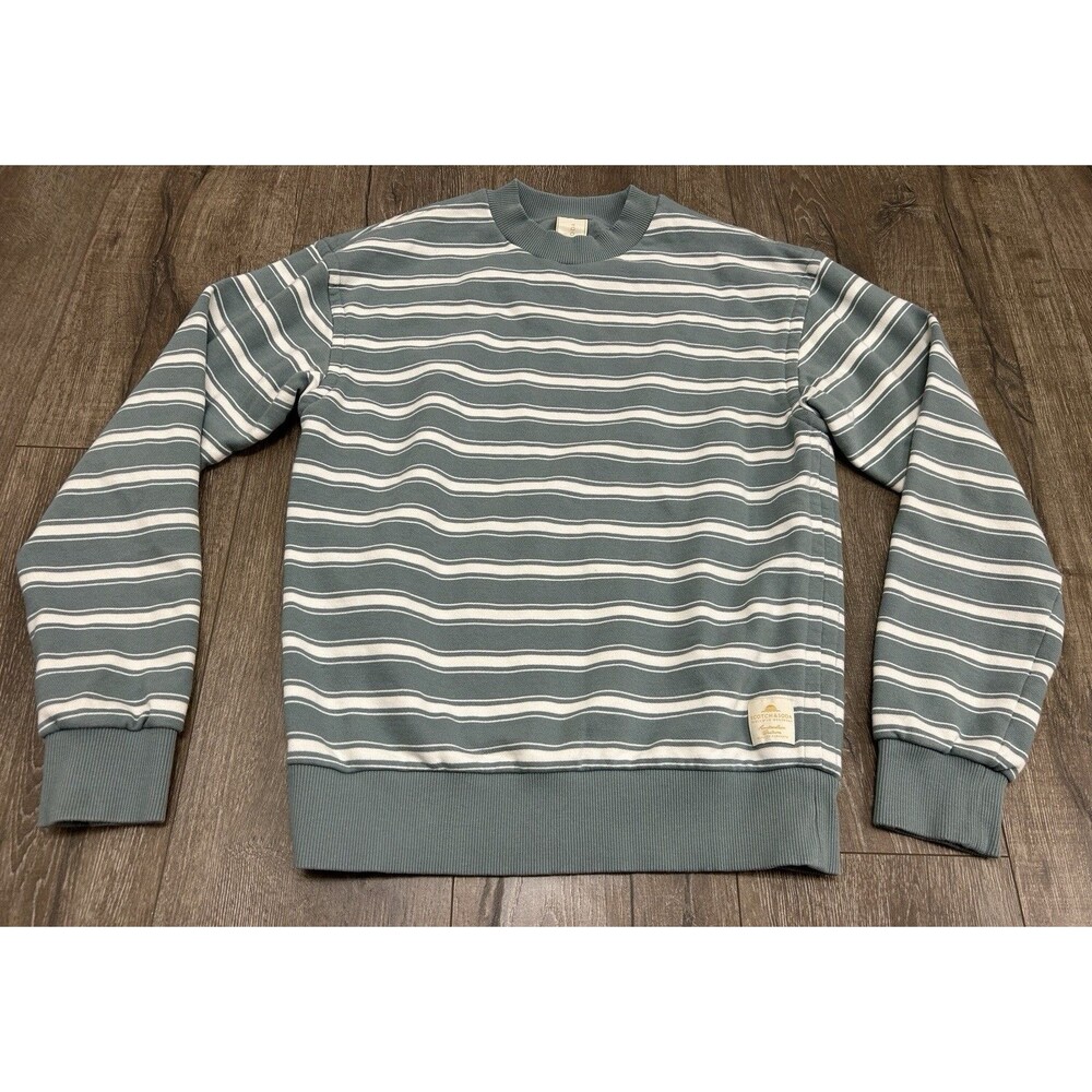 SCOTCH & SODA Sweatshirt Mens Small Green White Striped Crew neck Striped